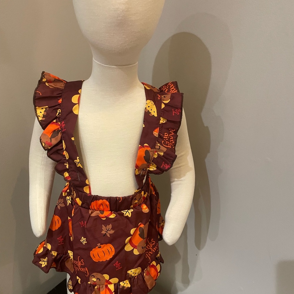 Kids Thanksgiving Print Ruffle Romper
